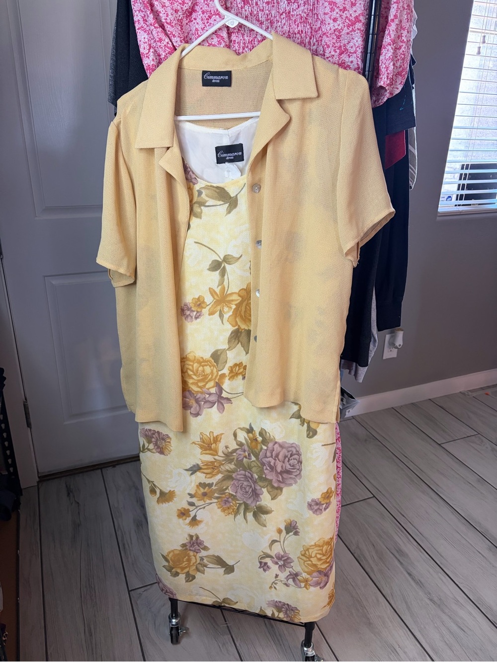 Pale Yellow Floral Maxi Dress with Coordinating Shirt